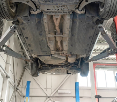 car in the air, view from the bottom.